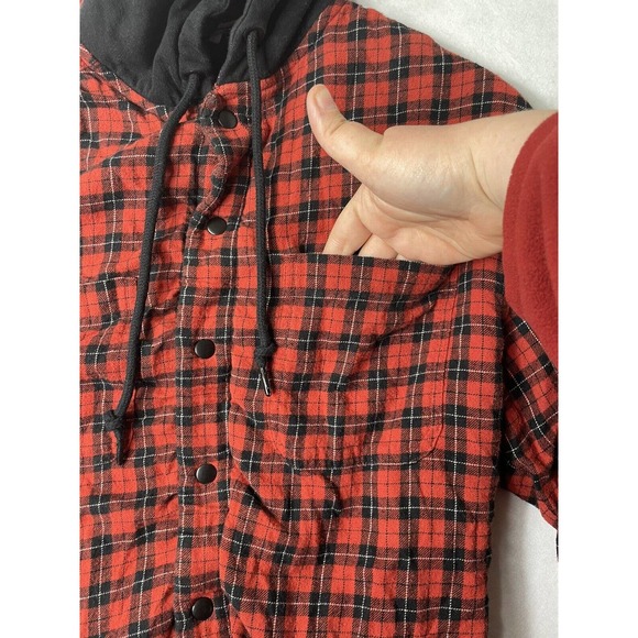 Urban Outfitters Heavy Hoodie Womens Medium Red Plaid Button Up Sweatshirt - Picture 9 of 12